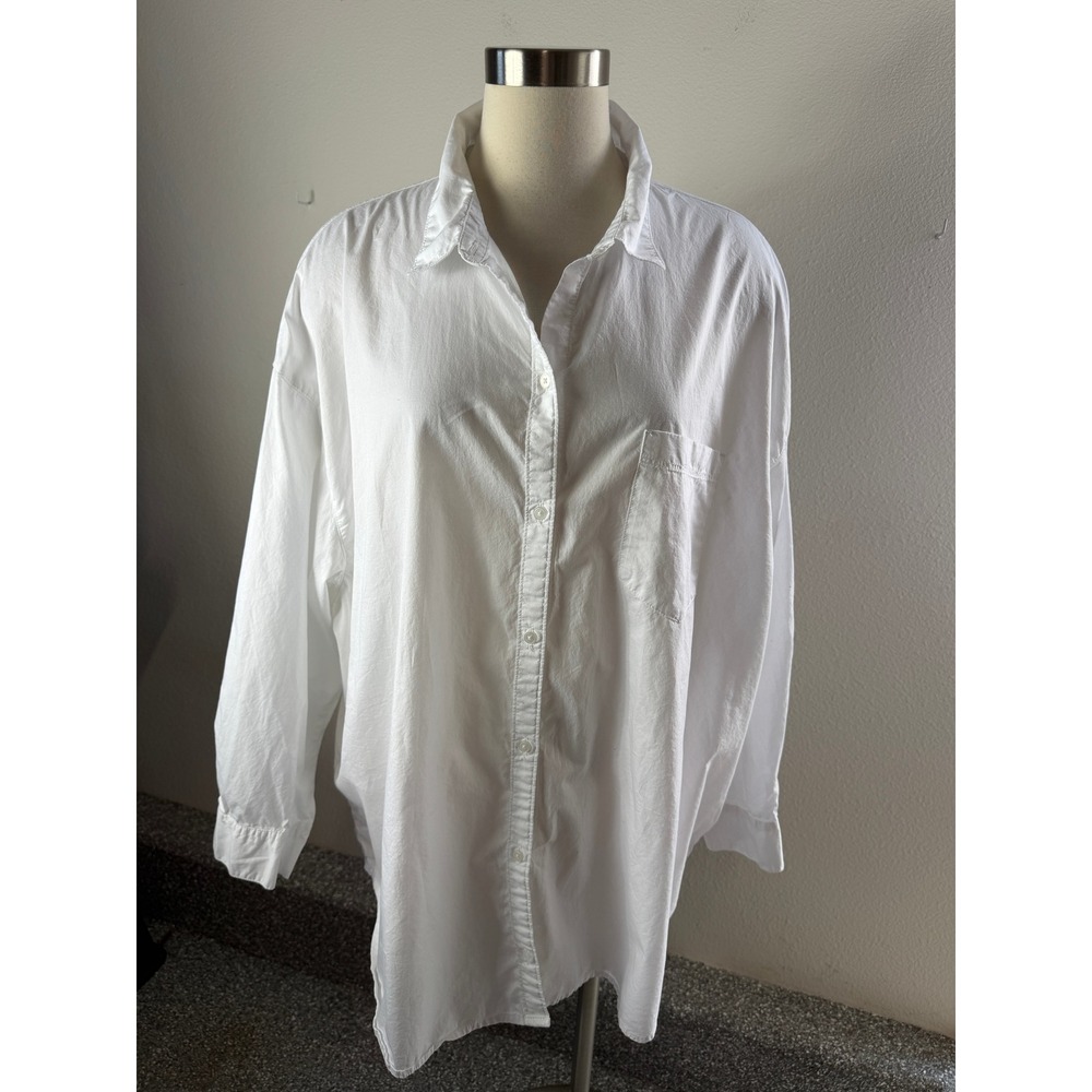 Old Navy Boyfriend Shirt Womens Plus XXL White Cotton Button Up Long Sleeve Top